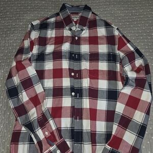 Express Men's Red, Black, and White Checkered Shirt